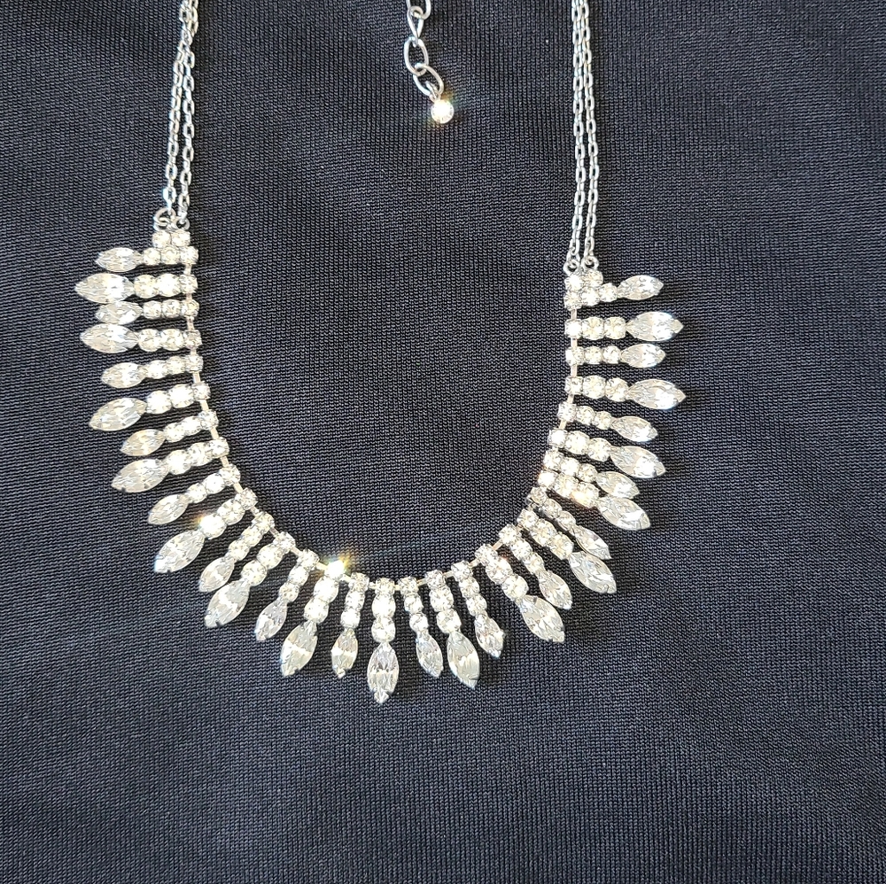 Fancy Sterling Silver Diamond Drop Necklace